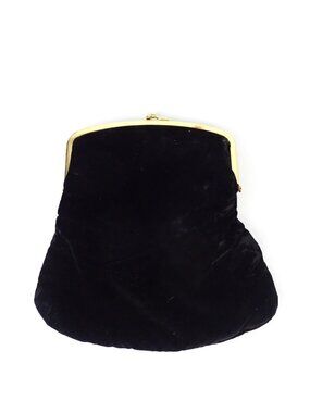Vintage Garay Black Velvet Foldover Clutch Kiss Lock Frame Flapper Style